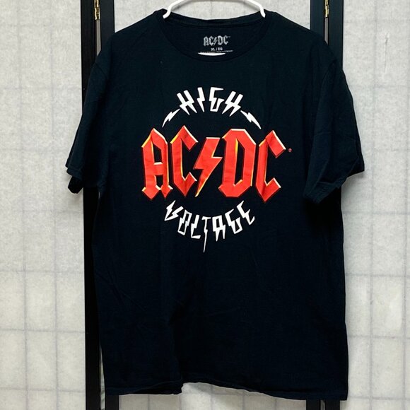 AC/DC Tops - Short Sleeve AC DC High Voltage Screen Print Graphic Crew Neck Tee Shirt Black
